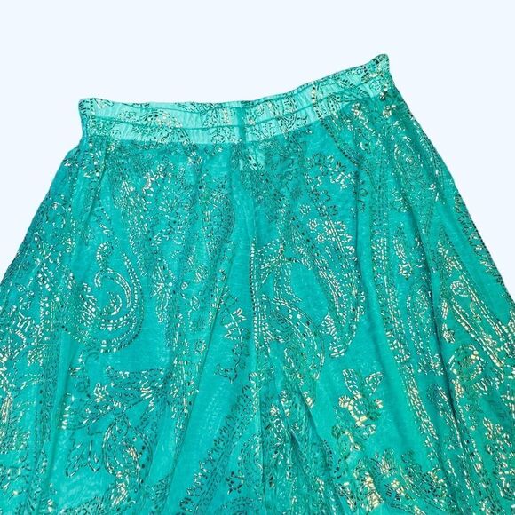 Gottex Vintage Wide Leg Aqua and Gold Paisley Pants size Medium - Picture 5 of 14
